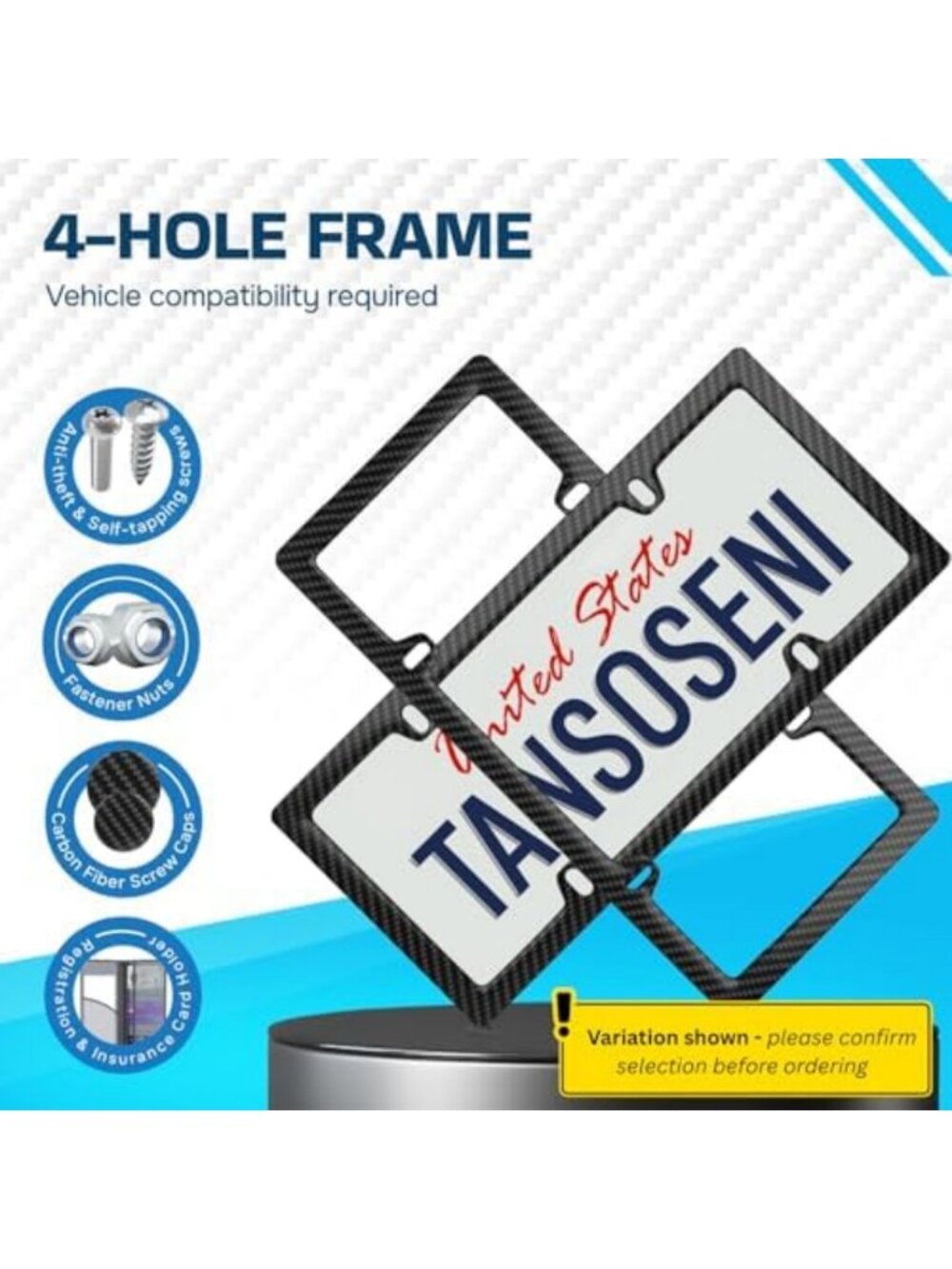 Lightweight Carbon Fiber License Plate Frame - Rust-Proof, Rattle-Proof - Picture 2 of 7